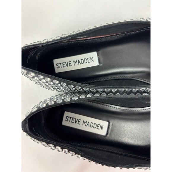 Steve Madden Matais Delphine Ballet Flats Black Satin Rhinestone Studded Size 8 - Picture 7 of 9